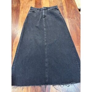 DENIM FORUM nina denim maxi skirt womens 28 black raw hem high rise frayed hem